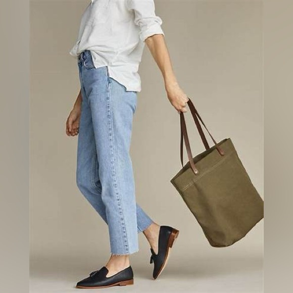 Nisolo Handbags - Nisolo Canvas Tote Satchel with Leather Handles and Key strap Olive Green GUC